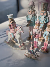 Lade das Bild in den Galerie-Viewer, Pink Mint Nutcracker on a Rocking Horse Nussknacker Schaukelpferd Deko