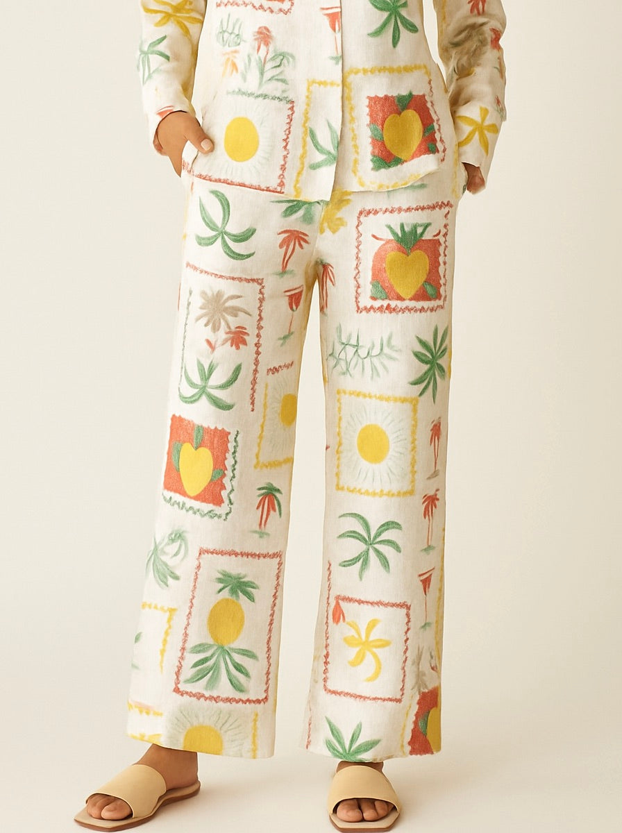 100% Linen Trousers Pants Leinen Hose Tropical