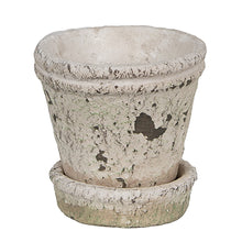 Lade das Bild in den Galerie-Viewer, Vintage Style Flowerpot with Dish Blumenvase Provence Stein Pflanzentopf
