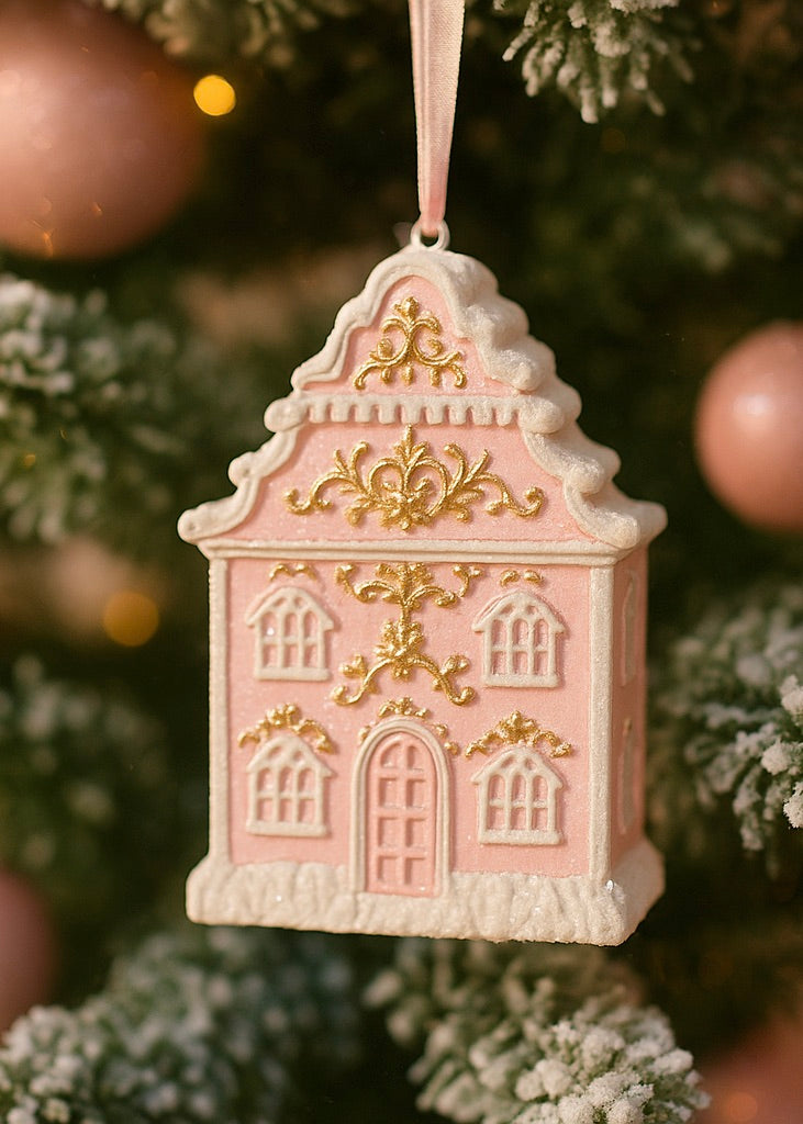 Christmas Gingerbread House Ornament Baumschmuck Rosa Gold