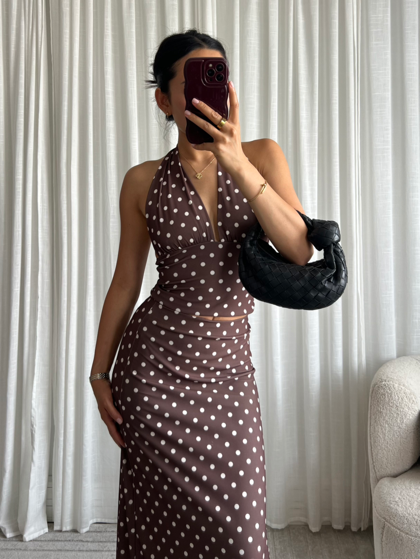 Stretchy Midi Skirt Rock Polka Dot Trina