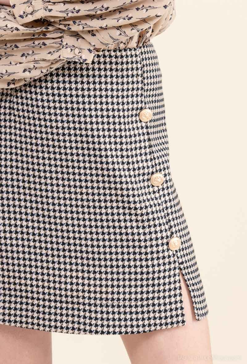 Houndstooth Skirt Rock with Gold Buttons 