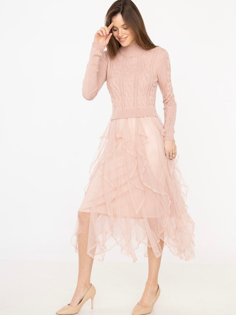 Knit Sweater Dress Ruffle Tulle Kleid 