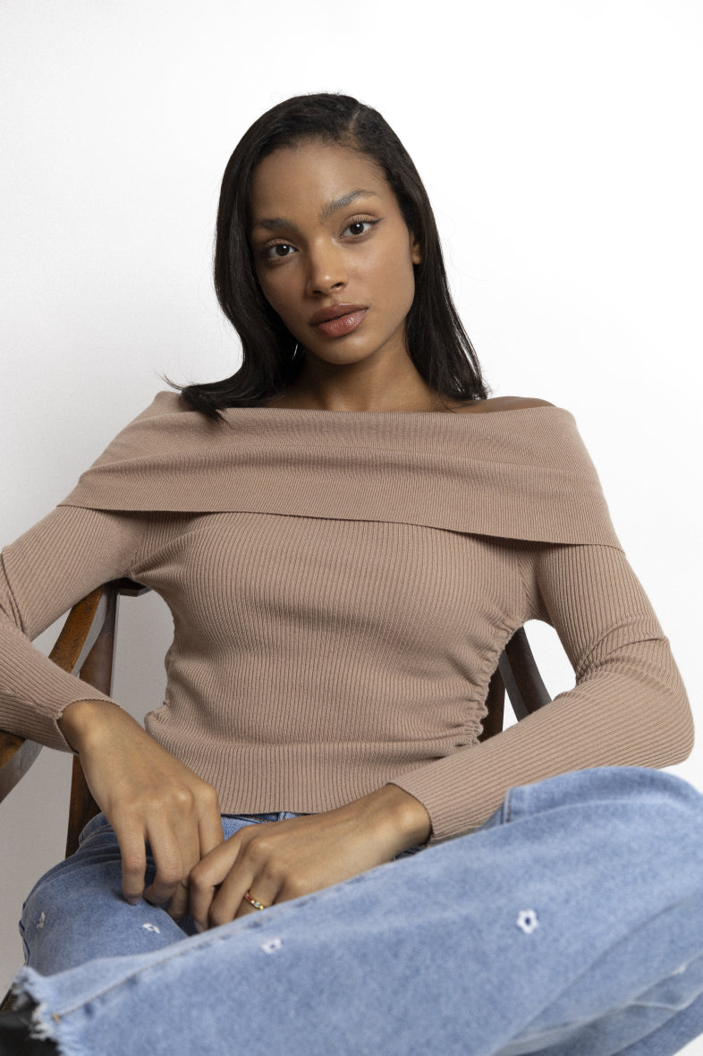 Off Shoulder Knit Sweater Pullover Bardot Collar