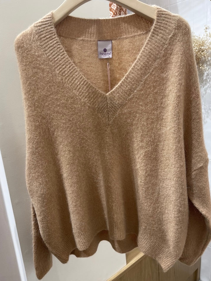 V-Neck Cozy Sweater Pullover Alpaka Wolle 