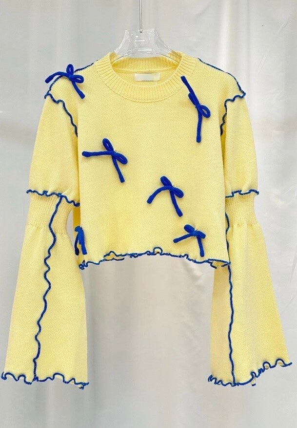 Cropped Bow Ruffle Sweater Pullover Schleife Bea