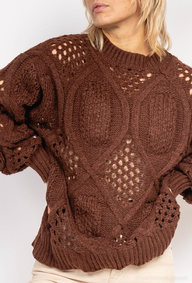 Chunky Knit Sweater Pullover Brown Amelia