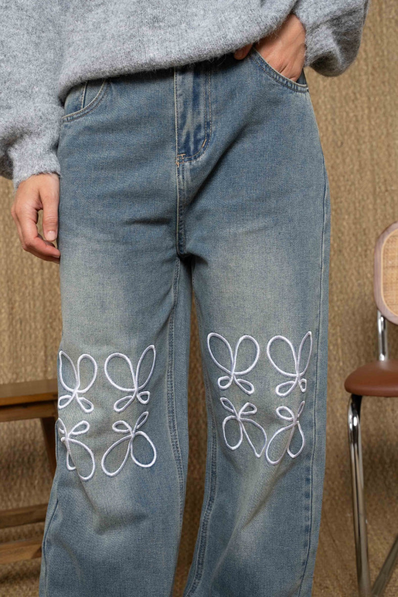 Embroidered Jeans Denim Hose 