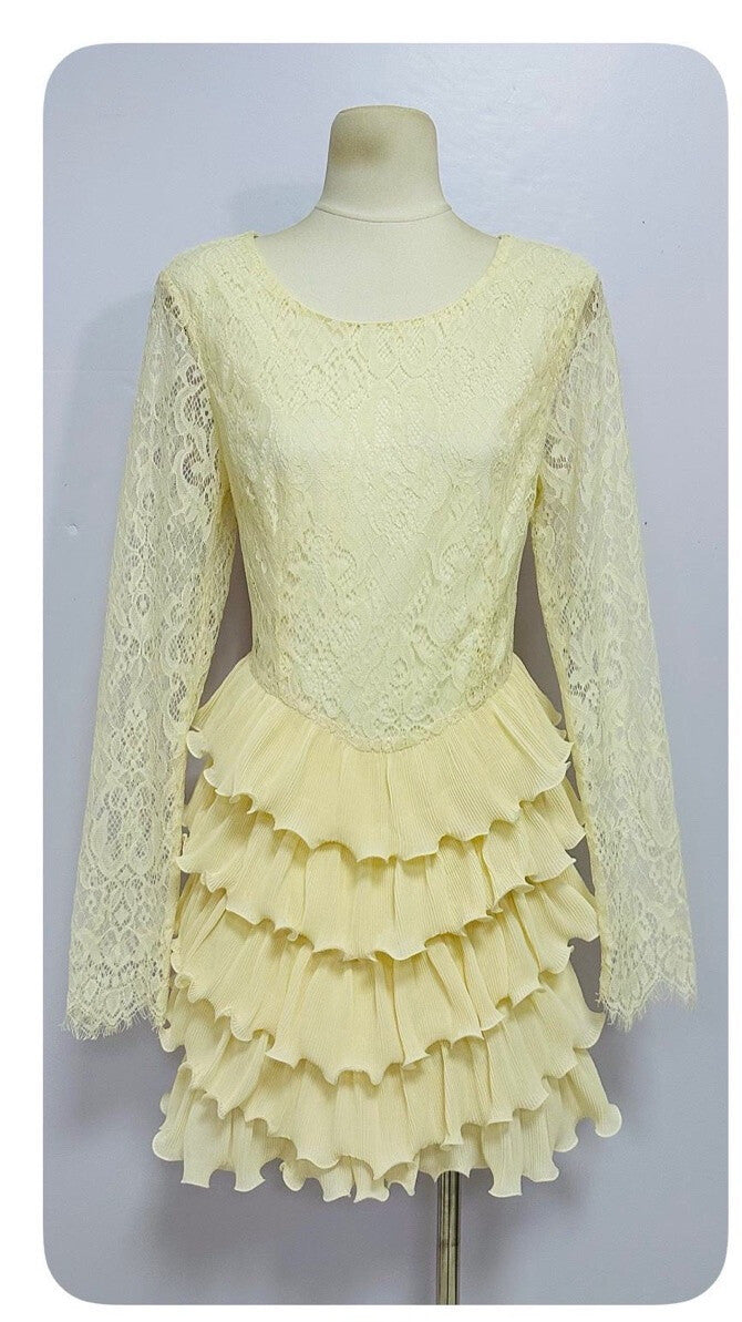 Lace Ruffle Dress Kleid Butter Yellow Ava