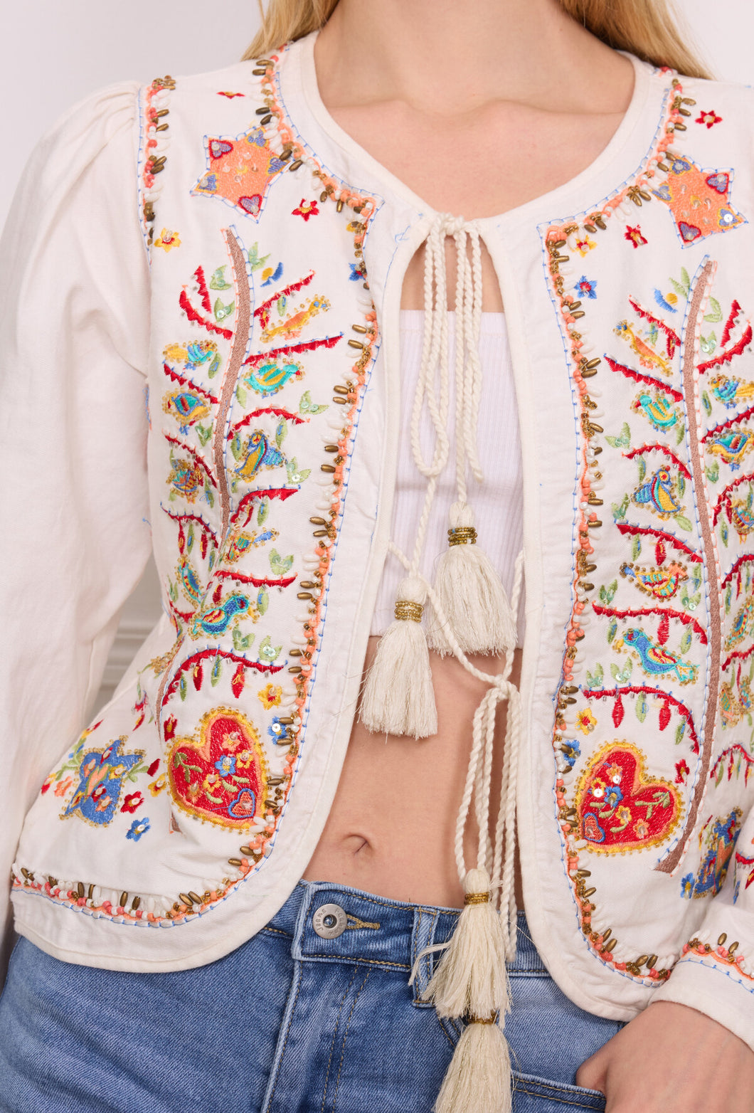 Bohemian Embroidered Floral Jacket Jacke Isabel