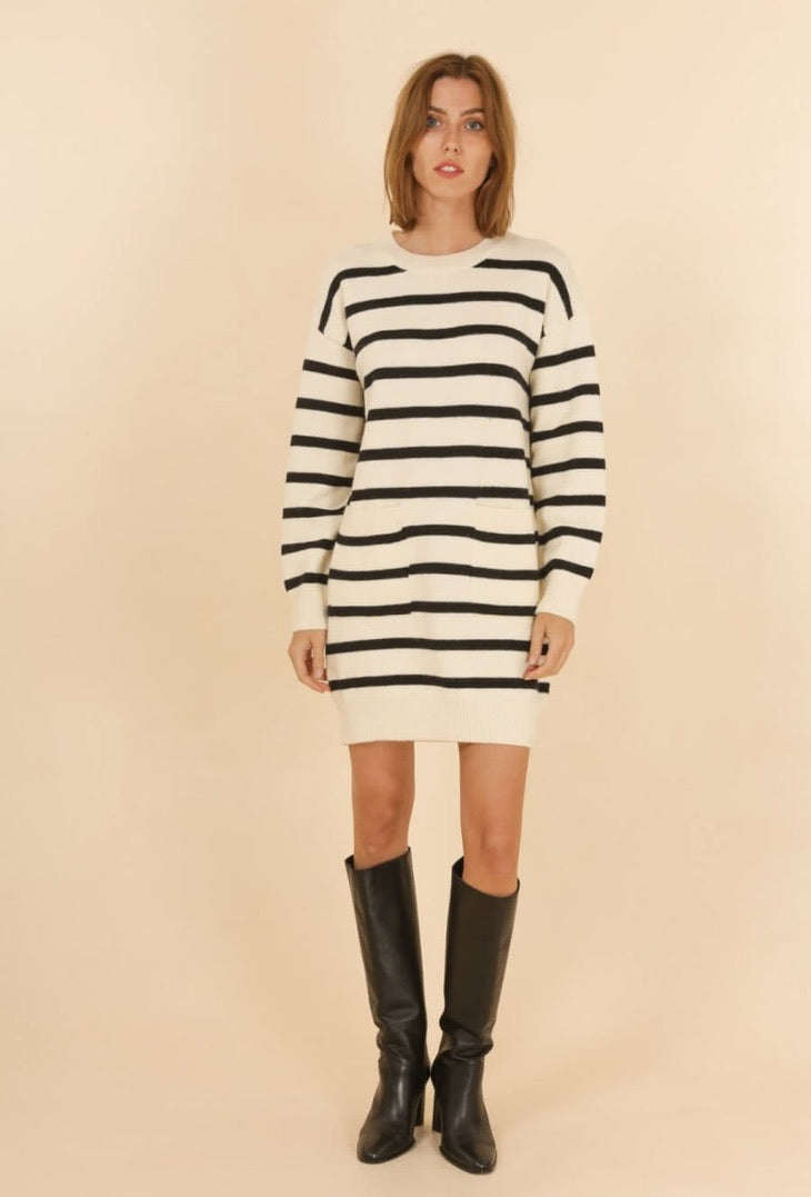 Striped Knit Dress Pullover Kleid 