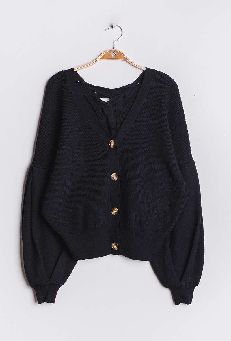 Cardigan Bow Back Puff Sleeves