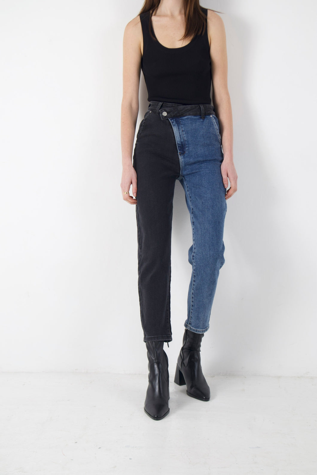 Two Tone Baggy High Waist Jeans 